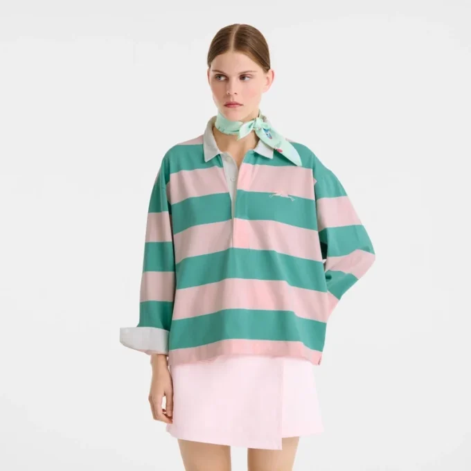 Ballerina/Mint – Pruhované polo tričko z úpletu Ballerina/Mint – Pruhované polo tričko z úpletu