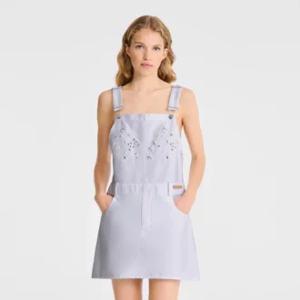Bílé – Vyšívané gabardénové šaty Bílé – Vyšívané gabardénové šaty