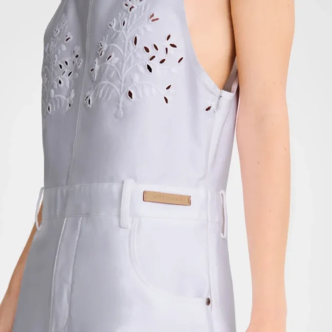 Bílé – Vyšívané gabardénové šaty Bílé – Vyšívané gabardénové šaty