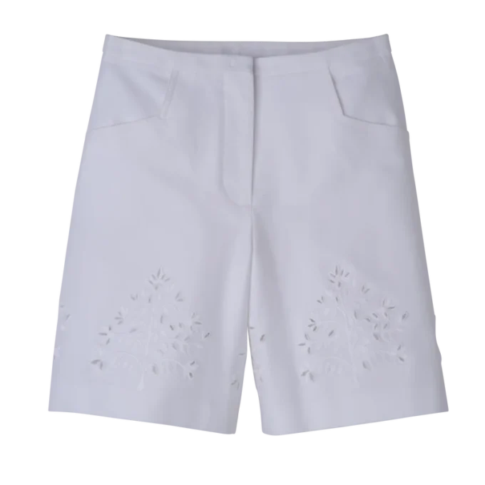Bílé – Vyšívané gabardénové bermudy Bílé – Vyšívané gabardénové bermudy