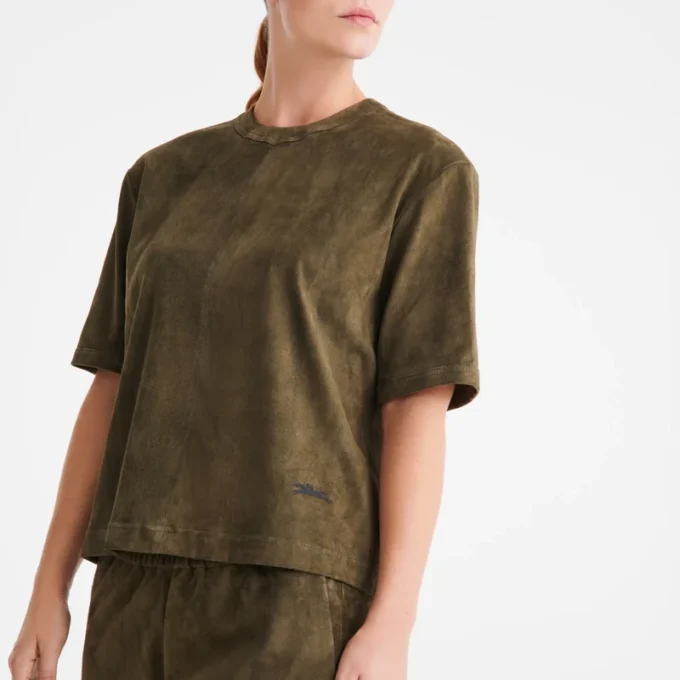 Khaki – Kožený krátký top Khaki – Kožený krátký top