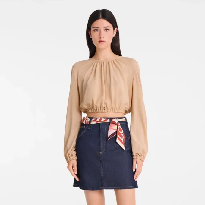 Krémová – krepový jersey Top