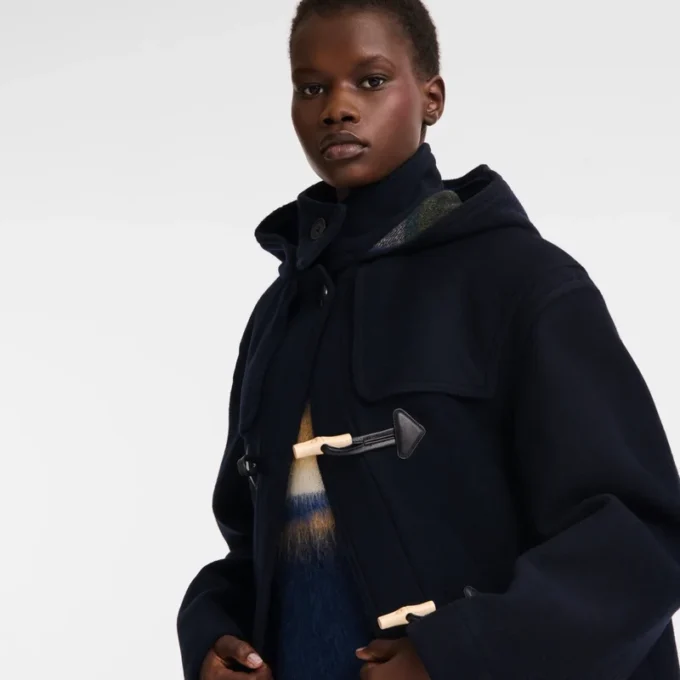 Navy – Dvoustranný vlněný kabát Duffle Coat Navy – Dvoustranný vlněný kabát Duffle Coat