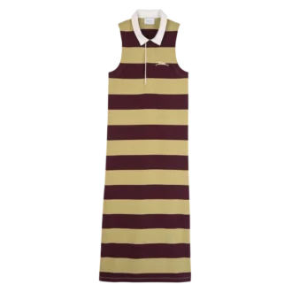 Pistáciová/bordó – pruhované jerseyové polo šaty