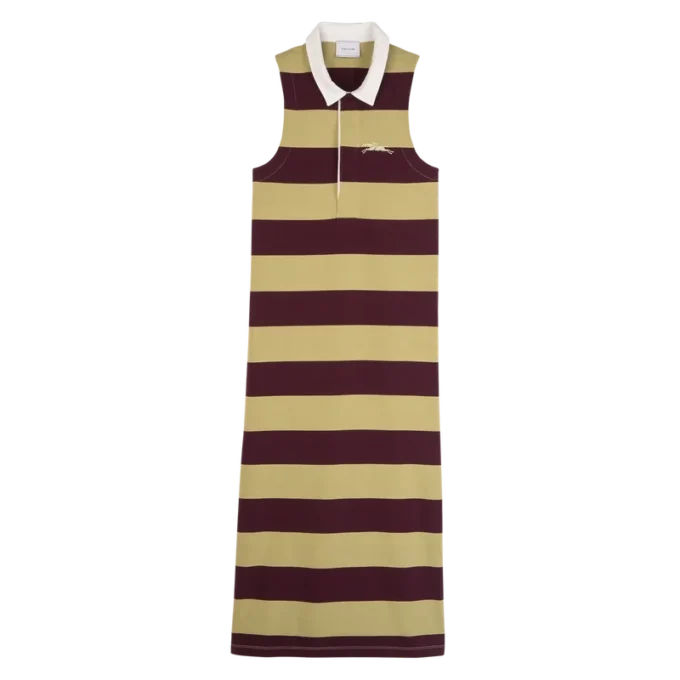 Pistáciová/bordó – pruhované jerseyové polo šaty Pistáciová/bordó – pruhované jerseyové polo šaty